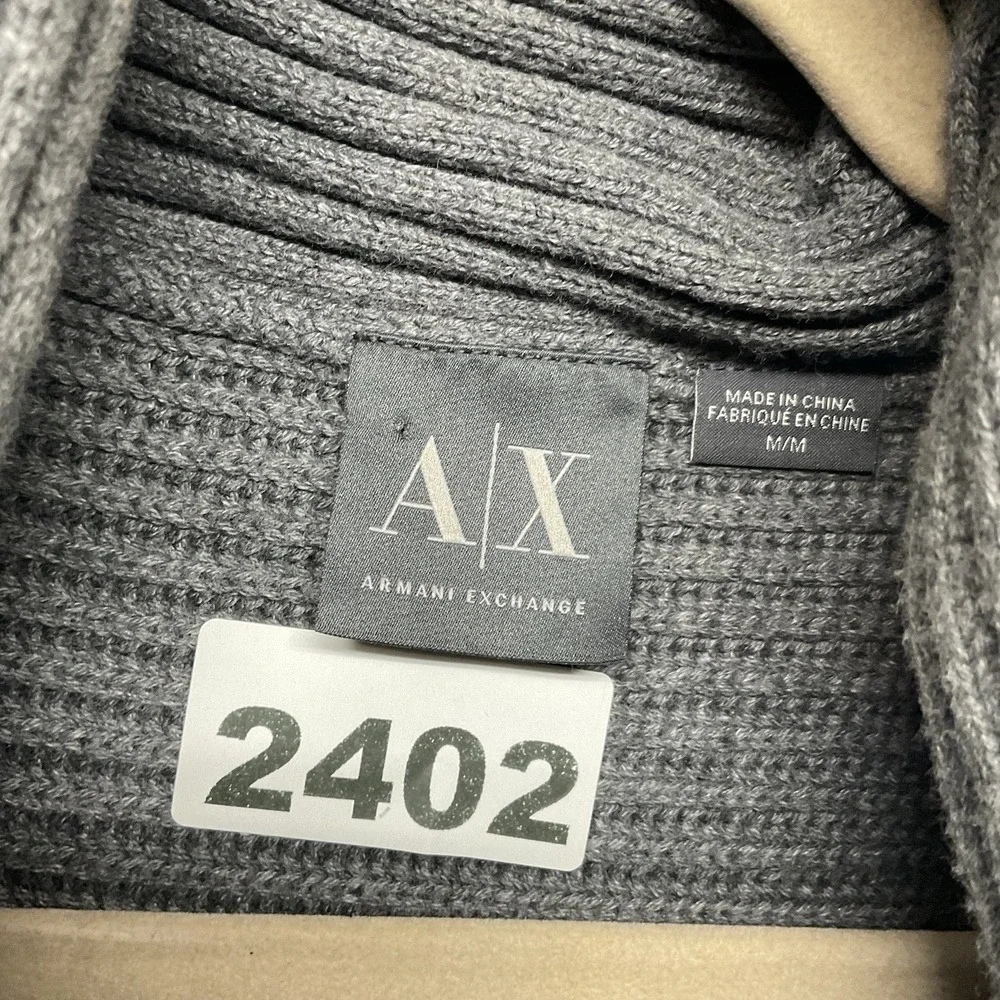 Armani Exchange Sweater Mens Medium Gray Full Zip Knit Jacket Hooded Ribbed Knit